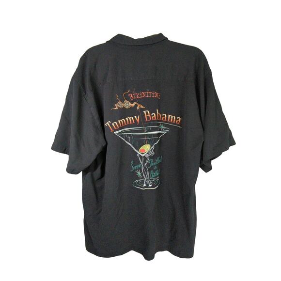 Tommy Bahama Other - Tommy Bahama Silk Shirt Mens XL Black Embroidered Bikinitini Retro